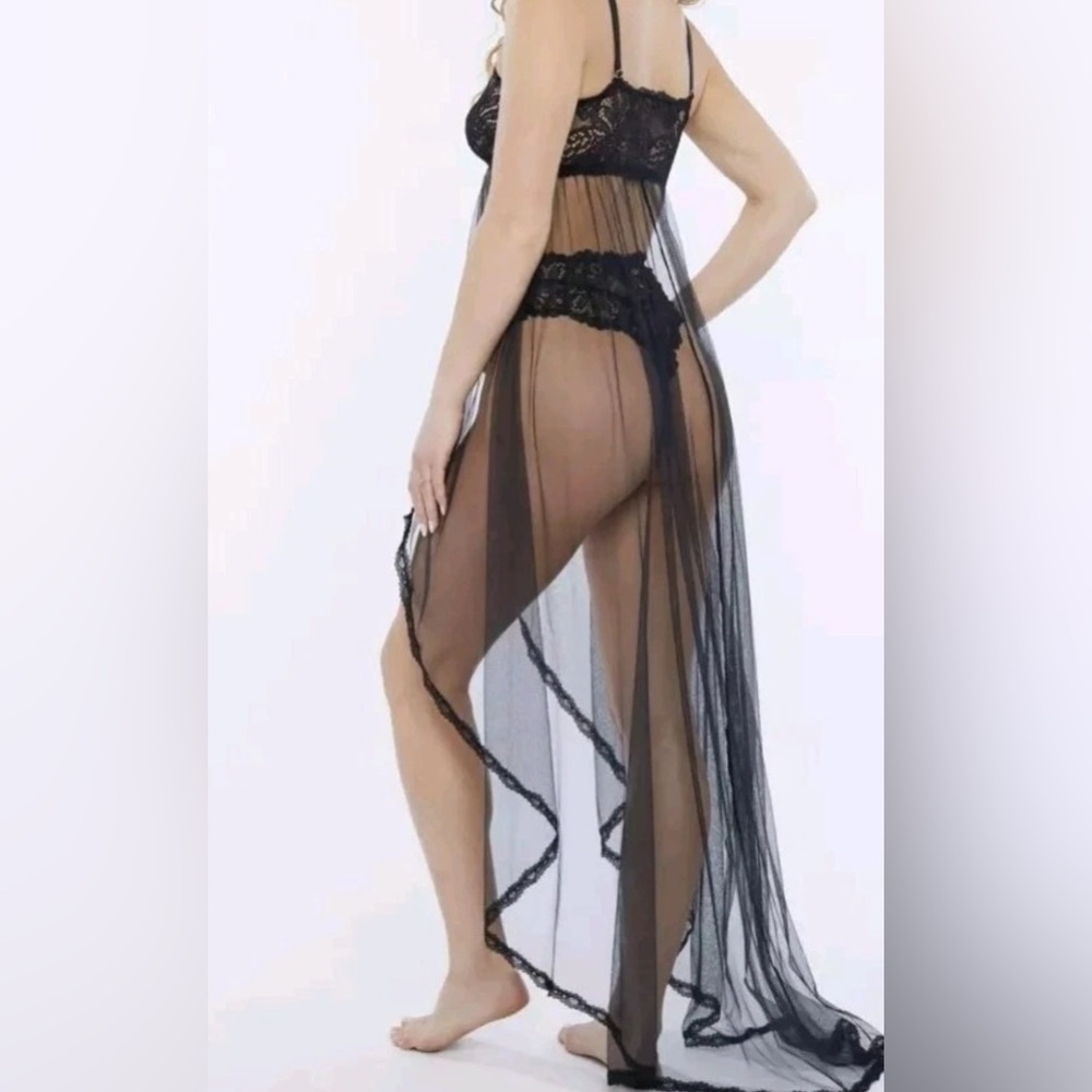 Savage Fenty Sexy Fem Bot Black Lace & Tulle Maxi Slip- Nighty lingerie 1X - Picture 3 of 8